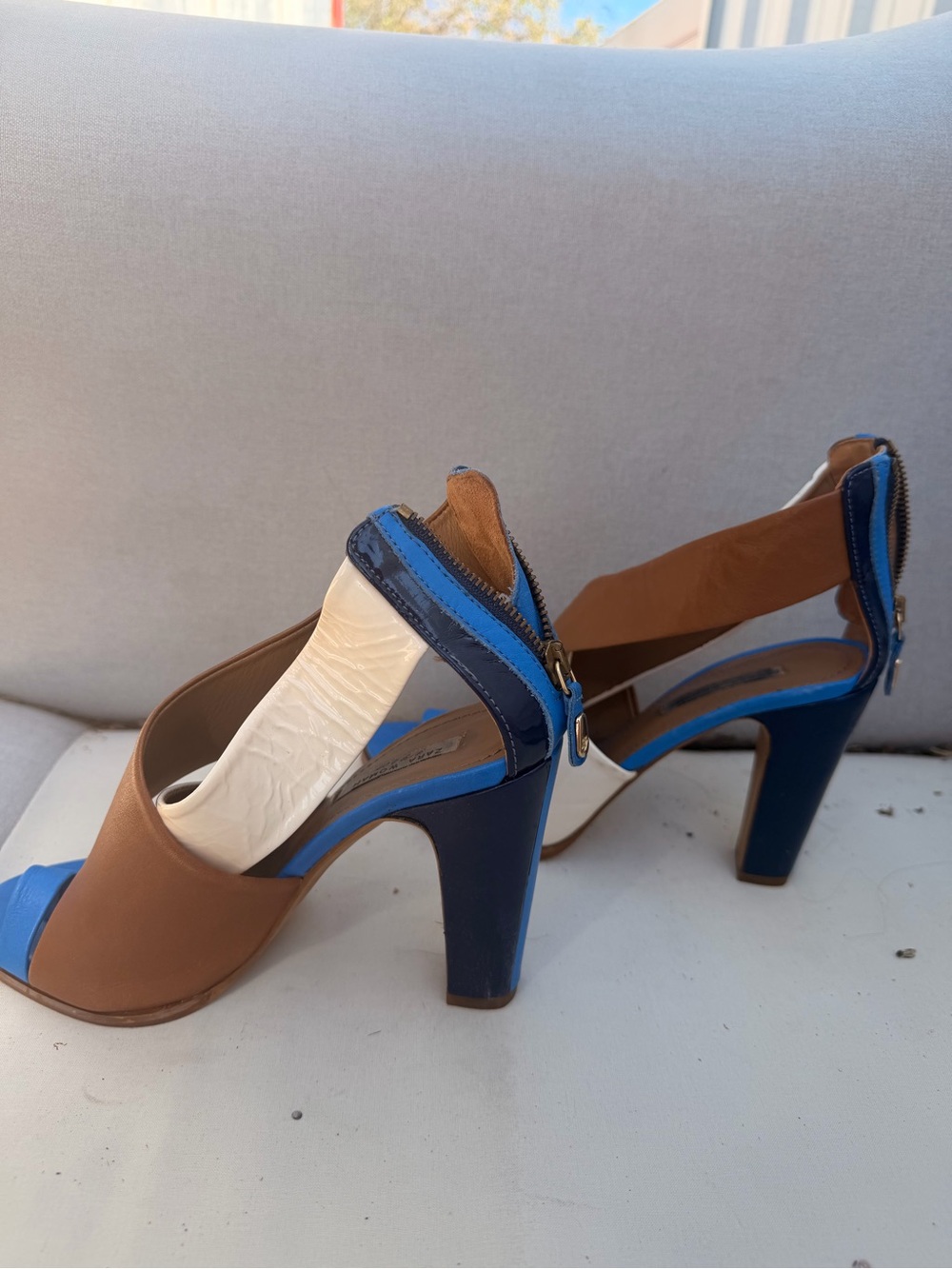 Zara Brown and Blue Block Heel Slingbacks